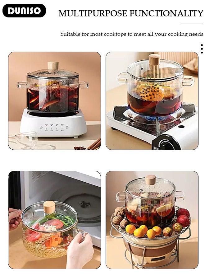 DUNISO Glass Cooking Pot, Glass Saucepan with Anti-Scald Cover, Heat-resistant Glass Saucepan, Resistant Borosilicate Glass Cookware, Stovetop Pot Set for Pasta Noodle, Soup, Milk - Image 3
