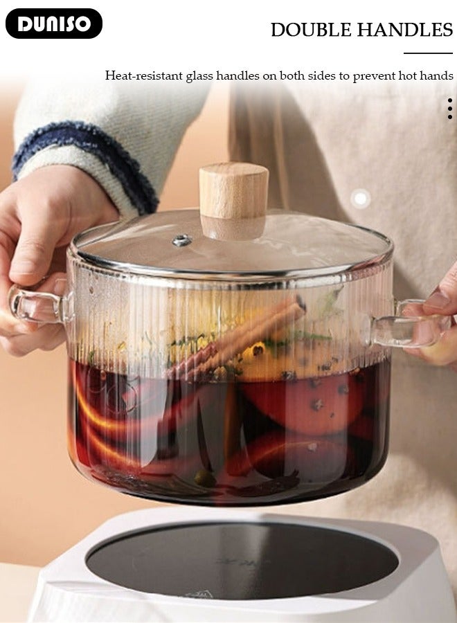 DUNISO Glass Cooking Pot, Glass Saucepan with Anti-Scald Cover, Heat-resistant Glass Saucepan, Resistant Borosilicate Glass Cookware, Stovetop Pot Set for Pasta Noodle, Soup, Milk - Image 5