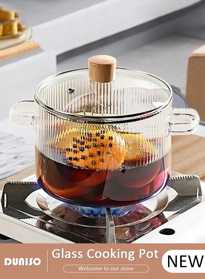 DUNISO Glass Cooking Pot, Glass Saucepan with Anti-Scald Cover, Heat-resistant Glass Saucepan, Resistant Borosilicate Glass Cookware, Stovetop Pot Set for Pasta Noodle, Soup, Milk - Image 1