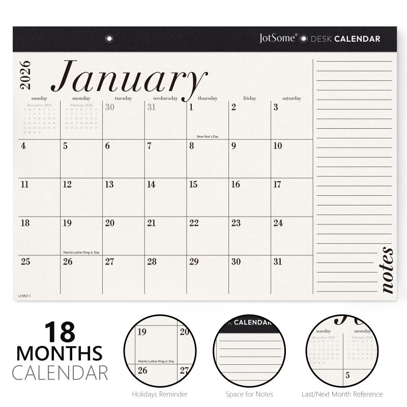 Jotsome Desk Calendar 2026-2027, 18-Month Calendar 17"x12" from January 2026 to June 2027, Desktop Calendar with Large Day Block, for Home, Office, Minimalist - Image 3