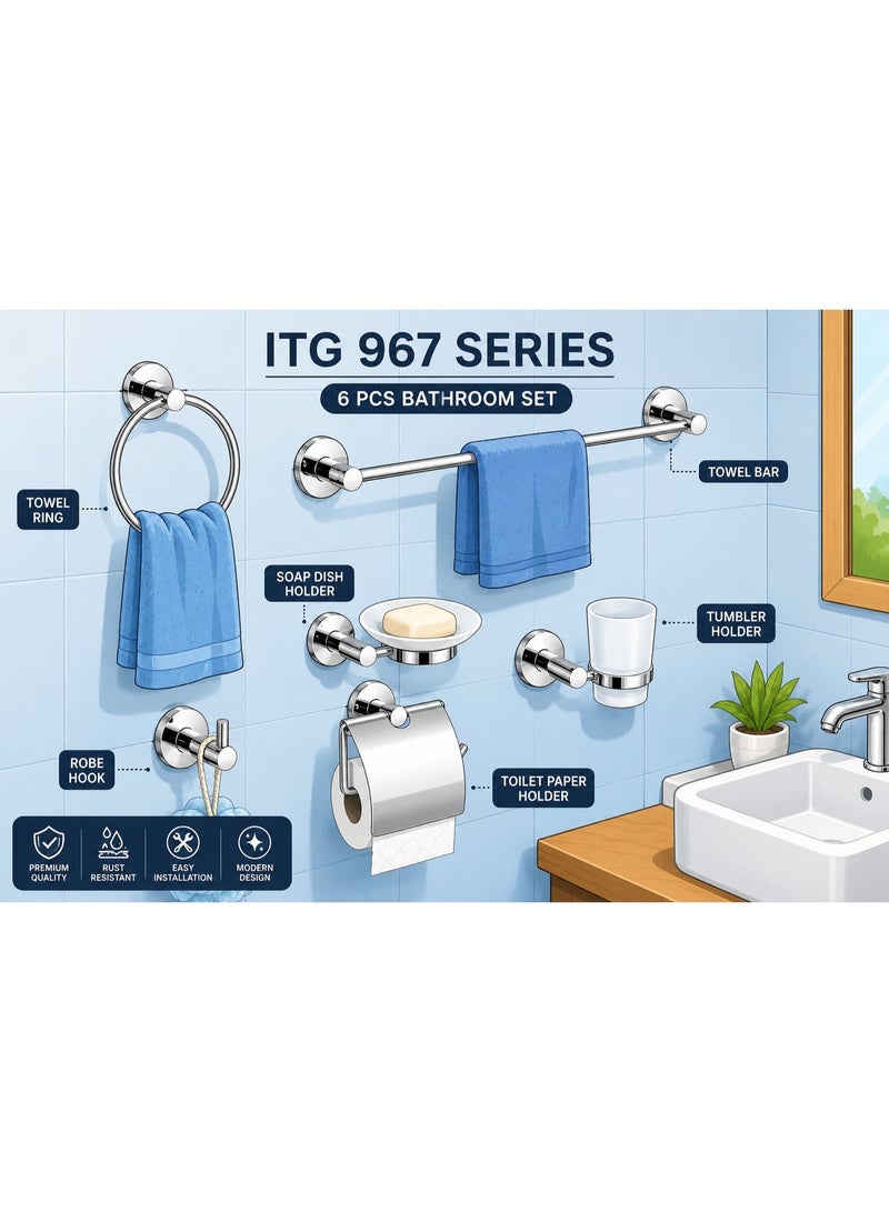 ITG 6-Piece Bathroom Accessories Set Chrome Finish – Wall Mounted Bathroom Hardware Kit with Towel Ring, Soap Dish, Towel Bar & Toilet Paper Holder | Rust Resistant | 3-Year Warranty - Image 5