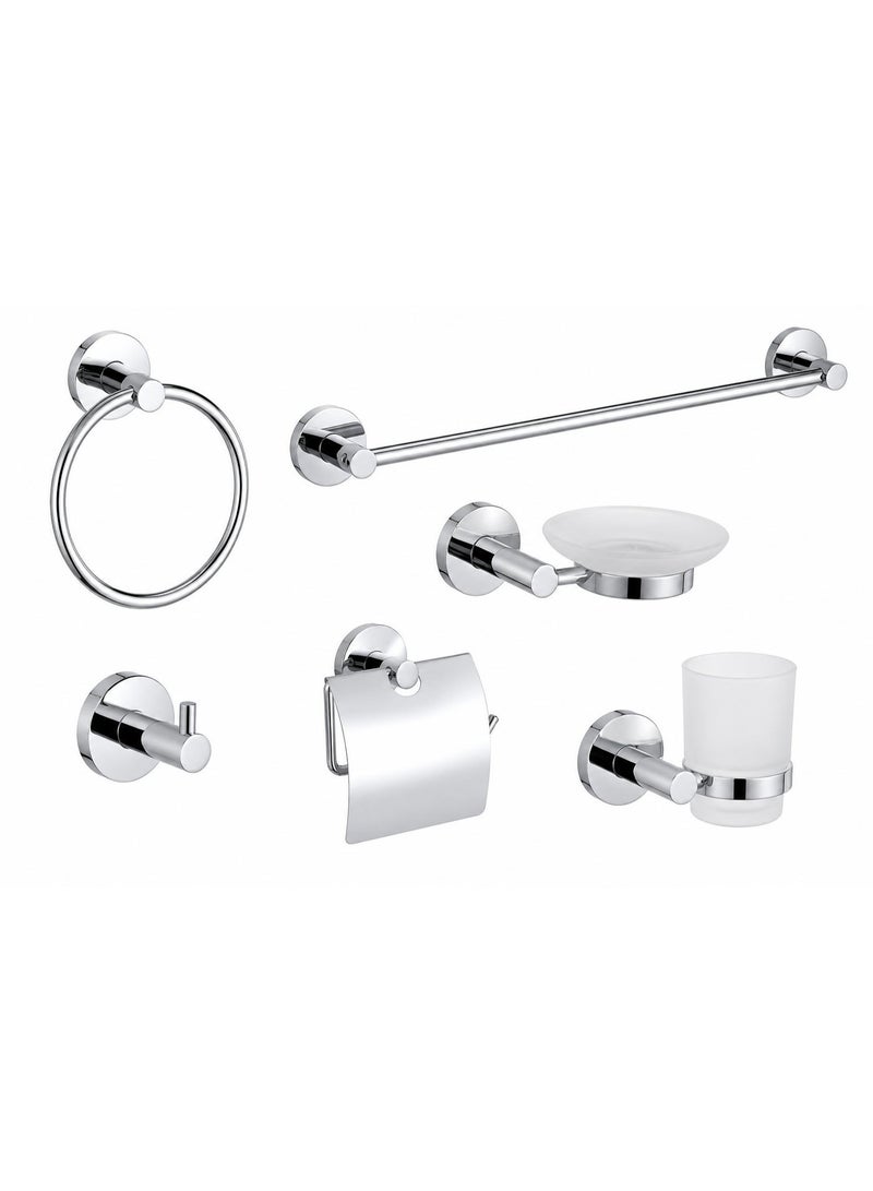 ITG 6-Piece Bathroom Accessories Set Chrome Finish – Wall Mounted Bathroom Hardware Kit with Towel Ring, Soap Dish, Towel Bar & Toilet Paper Holder | Rust Resistant | 3-Year Warranty - Image 1