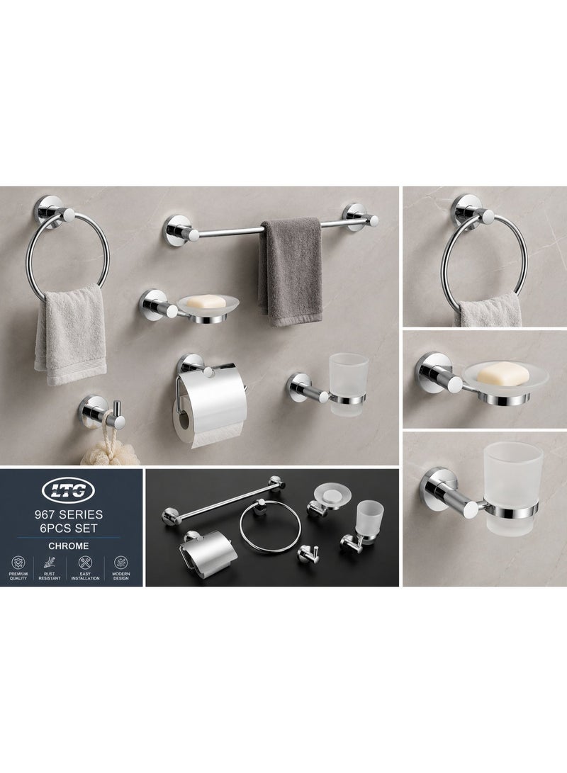 ITG 6-Piece Bathroom Accessories Set Chrome Finish – Wall Mounted Bathroom Hardware Kit with Towel Ring, Soap Dish, Towel Bar & Toilet Paper Holder | Rust Resistant | 3-Year Warranty - Image 3