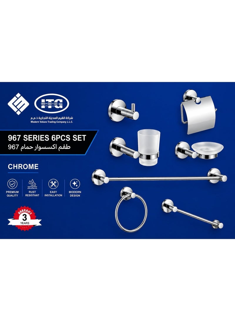 ITG 6-Piece Bathroom Accessories Set Chrome Finish – Wall Mounted Bathroom Hardware Kit with Towel Ring, Soap Dish, Towel Bar & Toilet Paper Holder | Rust Resistant | 3-Year Warranty - Image 4