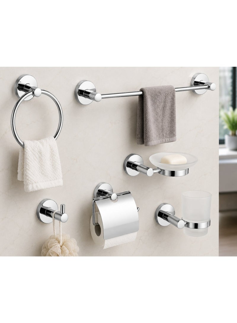 ITG 6-Piece Bathroom Accessories Set Chrome Finish – Wall Mounted Bathroom Hardware Kit with Towel Ring, Soap Dish, Towel Bar & Toilet Paper Holder | Rust Resistant | 3-Year Warranty - Image 2