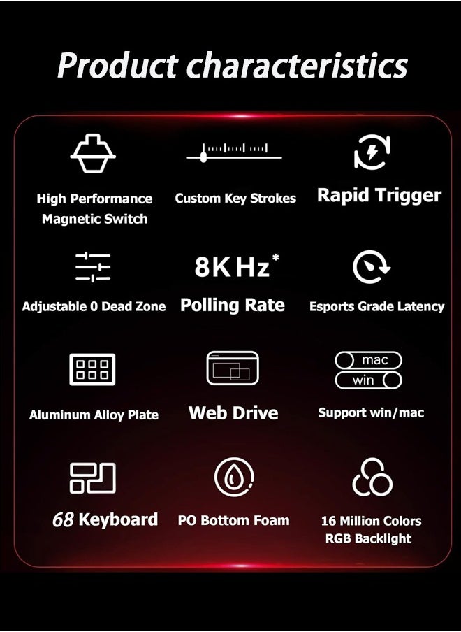 MADLIONS Mad68 HE RGB White Contour Side Engraving 8000HZ 0.01mm Magnetic Switches FPS Gaming Mechanical Keyboard Hot Swap Magnetic Switches Quick Trigger Birthday Holiday Gift  - Image 3