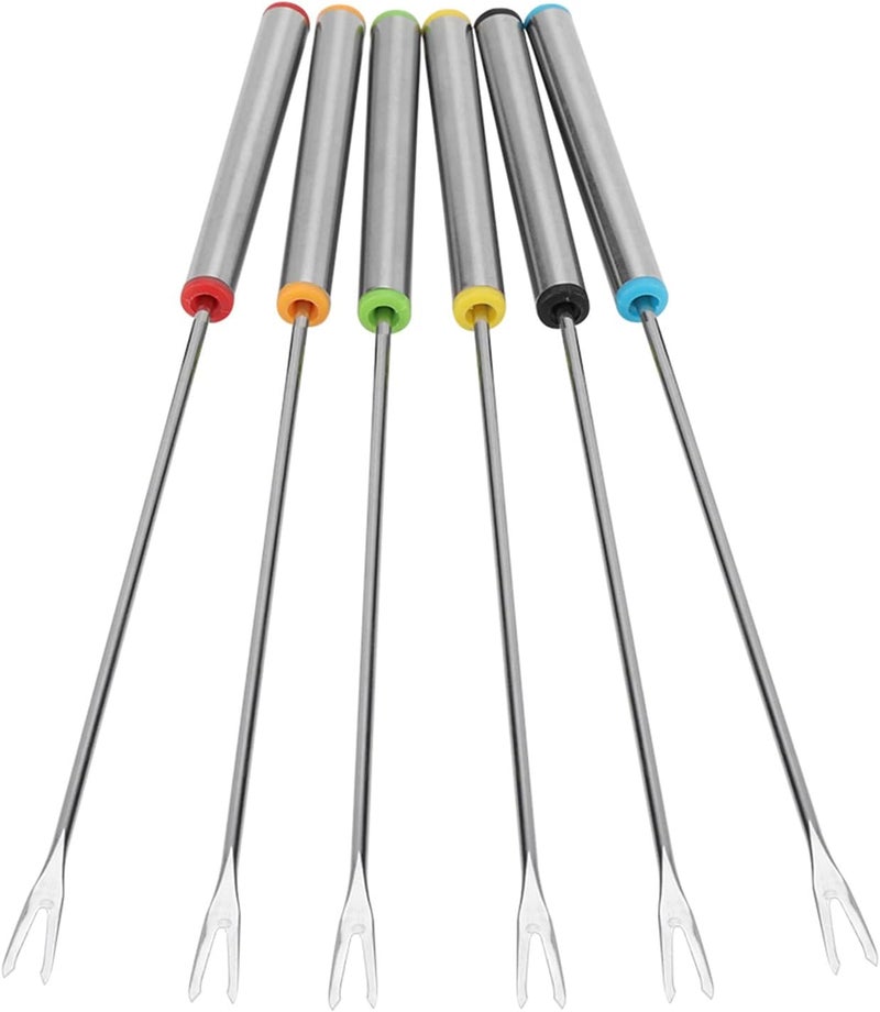 Fondue Forks,6pcsSet Stainless Steel Forks Lot, Chocolate Cheese Dessert Fondue Pot Forks Kitchen Tool Tableware for Chocolate Fountain Cheese - Image 1