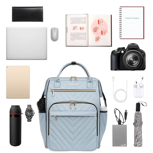 VANKEAN 17 Inch Laptop Backpack for Women Men Fashion Computer Work Bag, Large Capacity Waterproof, with USB Port & RFID Pockets, College Daypack Business Travel Backpack, Light Blue - Image 5