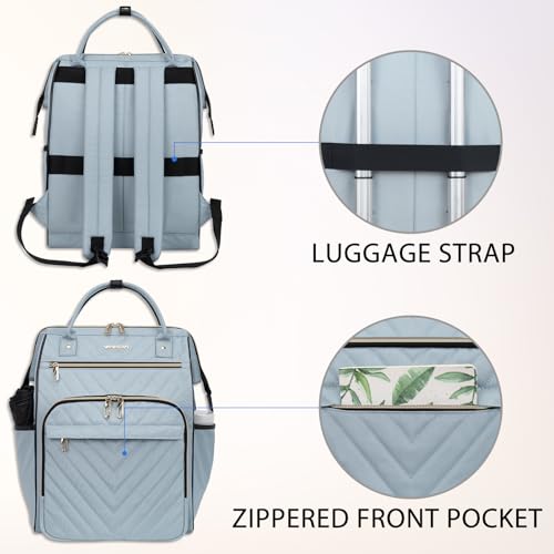 VANKEAN 17 Inch Laptop Backpack for Women Men Fashion Computer Work Bag, Large Capacity Waterproof, with USB Port & RFID Pockets, College Daypack Business Travel Backpack, Light Blue - Image 3