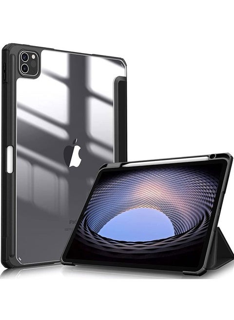 Protective Case Cover For Apple iPad Pro 11 inch (2022/2021/2020/2018) Generation with Pencil Holder [Support Apple Pencil Charging and Touch ID] Clear Transparent Case with Auto Wake/Sleep Black