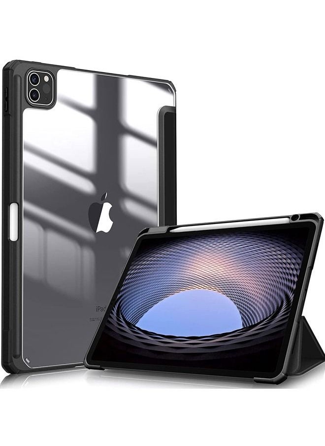 Rock Pow - Protective Case Cover For Apple iPad Pro 11 inch (2022/2021/2020/2018) Generation with Pencil Holder [Support Apple Pencil Charging and Touch ID] Clear Transparent Case with Auto Wake/Sleep Black - Image 1