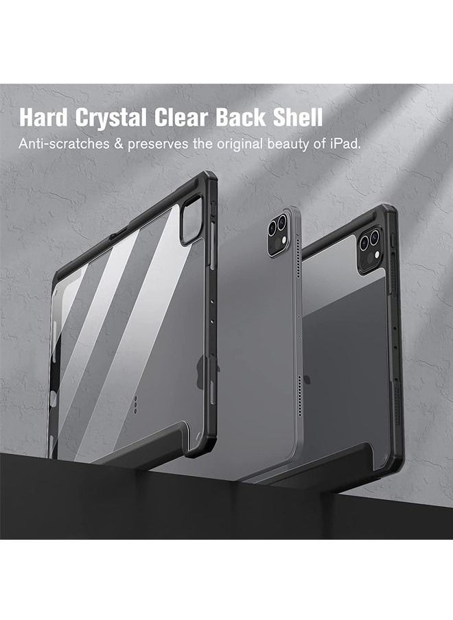 Rock Pow - Protective Case Cover For Apple iPad Pro 11 inch (2022/2021/2020/2018) Generation with Pencil Holder [Support Apple Pencil Charging and Touch ID] Clear Transparent Case with Auto Wake/Sleep Black - Image 1