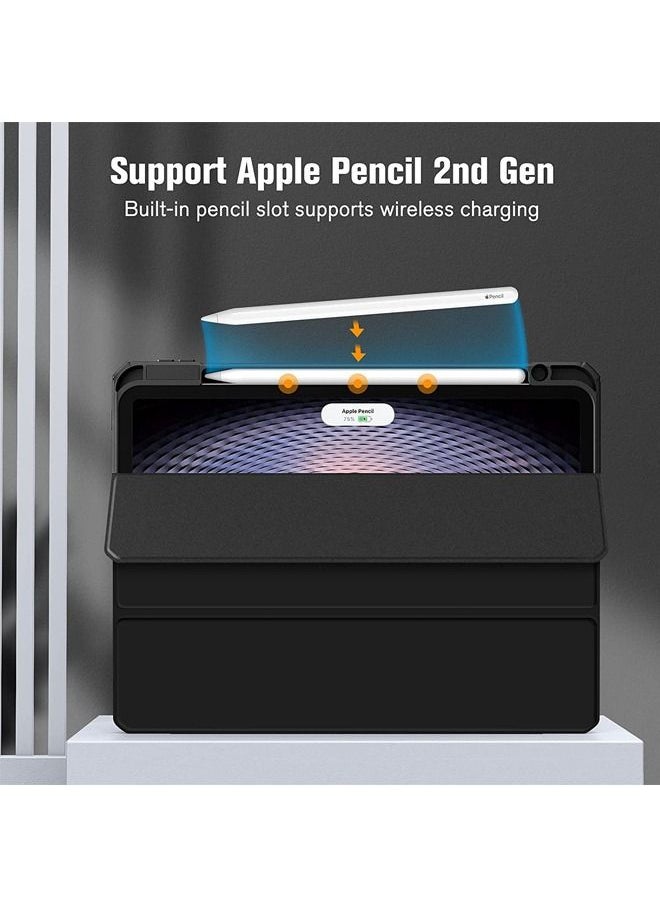 Rock Pow - Protective Case Cover For Apple iPad Pro 11 inch (2022/2021/2020/2018) Generation with Pencil Holder [Support Apple Pencil Charging and Touch ID] Clear Transparent Case with Auto Wake/Sleep Black - Image 1