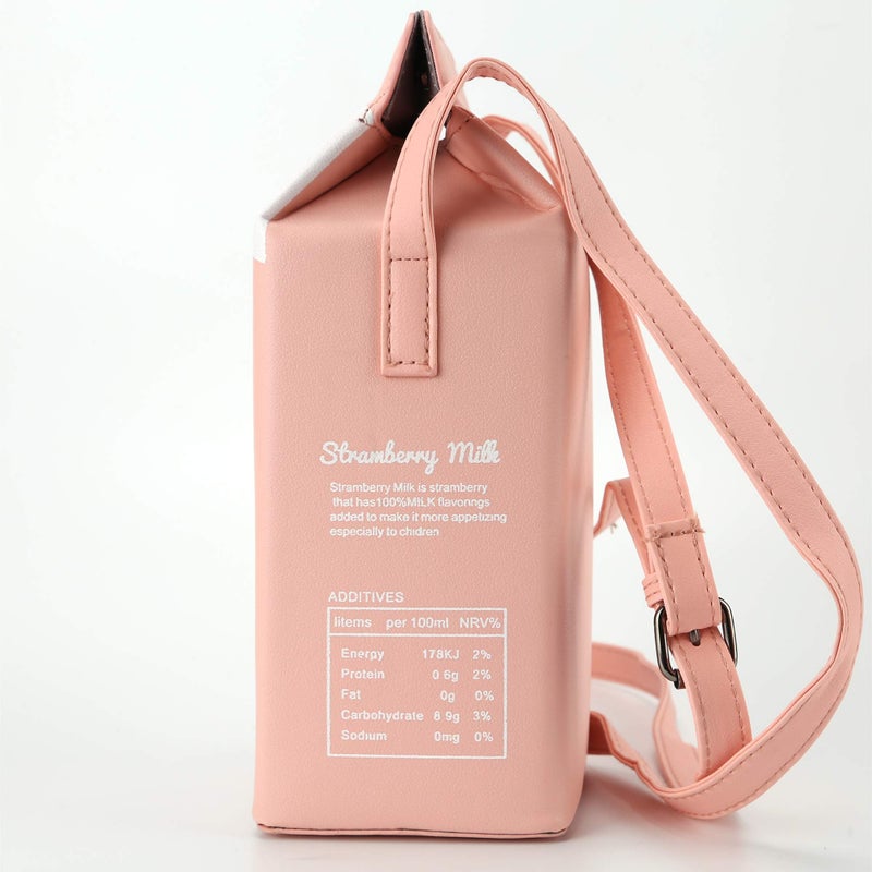QiMing Strawberry Milk Box CrossBody Purse Bag,PU Phone Shoulder Wallet for Women Girl - Image 3