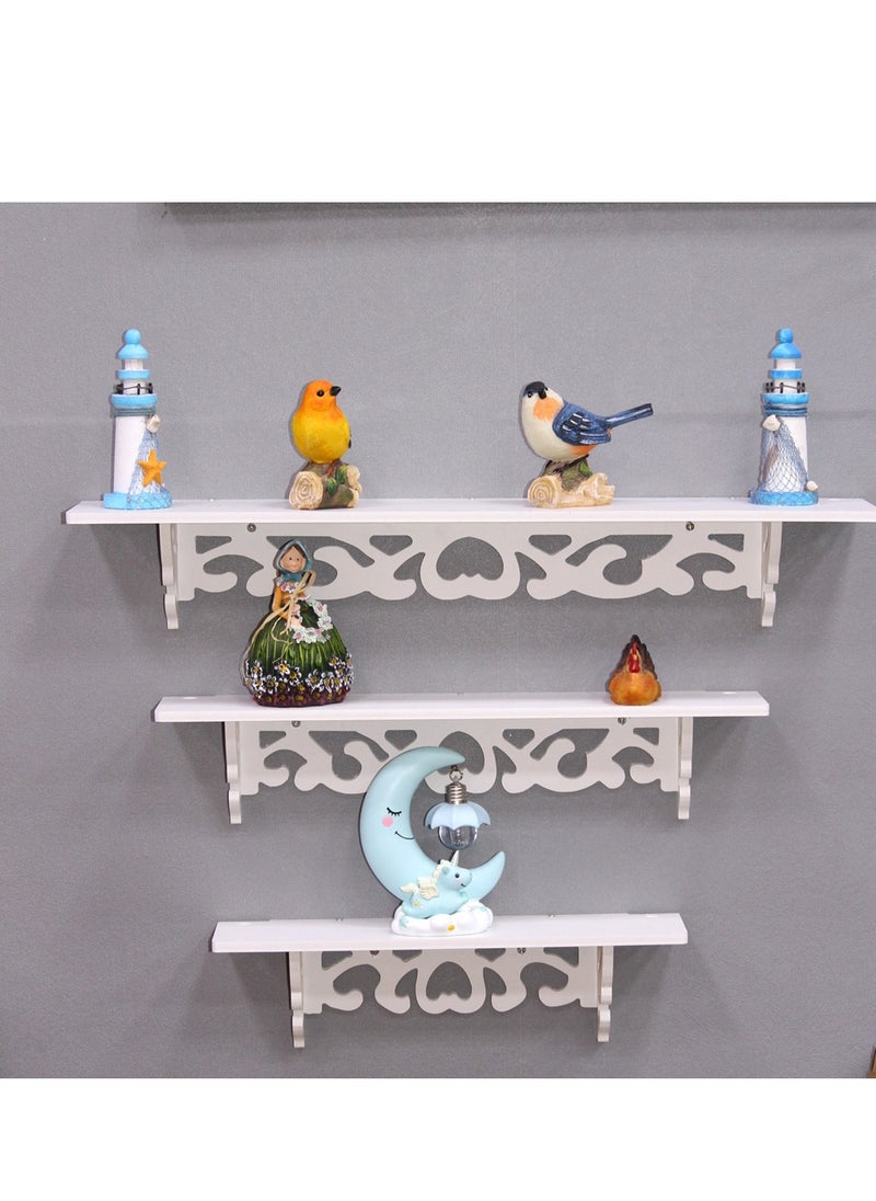 LINGWEI Wall Mounted Wooden Shelf Set Of 3 Floating Shelves Wooden Wall Storage Rack White Floating Shelf For Wall Display Shelf For Living room Bedroom Office Kitchen  - Image 3