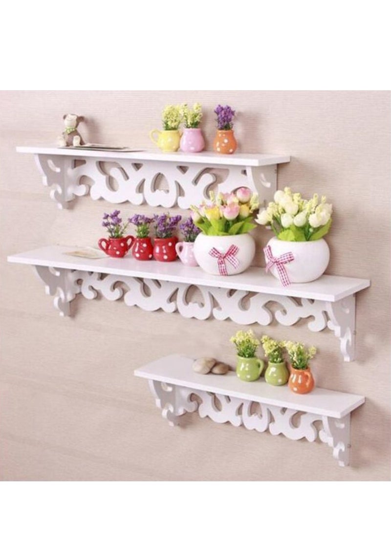 LINGWEI Wall Mounted Wooden Shelf Set Of 3 Floating Shelves Wooden Wall Storage Rack White Floating Shelf For Wall Display Shelf For Living room Bedroom Office Kitchen  - Image 2