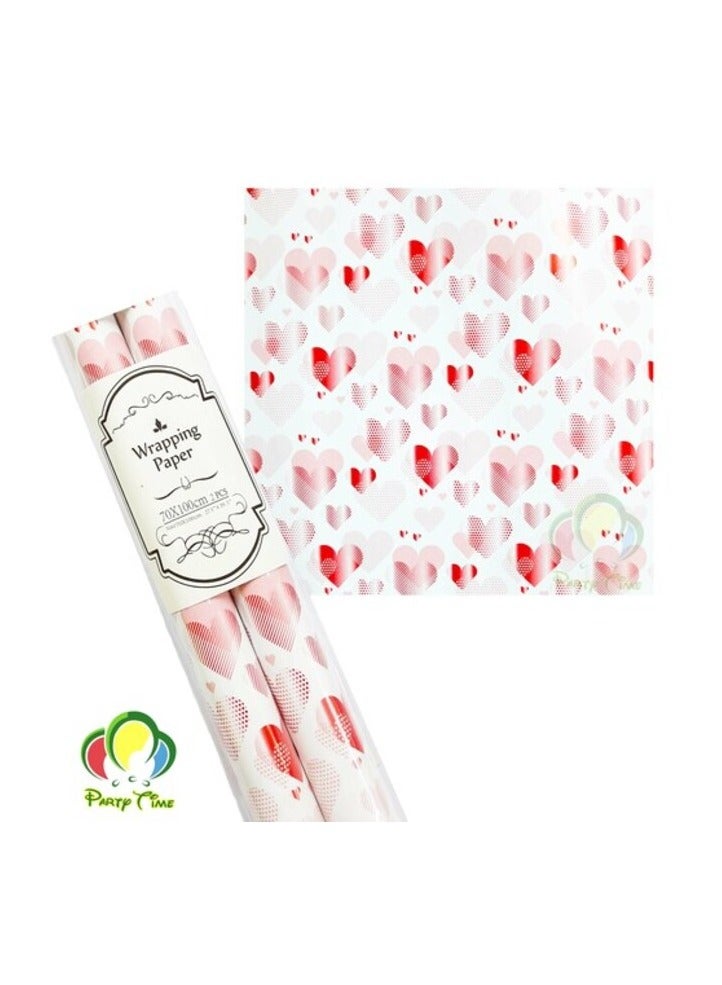 Party Time Gift Wrapping Paper - 2 Rolls Valentines Day Pink & Red Hearts Design Gift Wrap Paper for Packing, DIY Crafts Valentines Day Gift Wrap - 70x100cm
