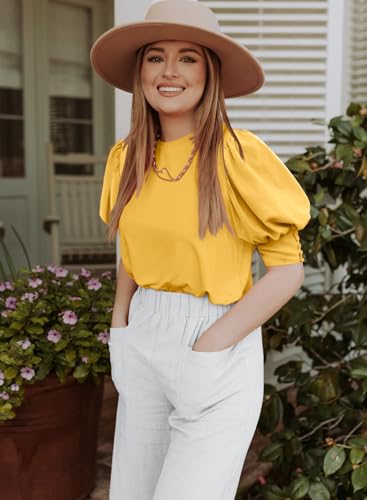 DOROSE Tops for Women Short Sleeve T Shirts Blouses Dressy Casual(Yellow, S) - Image 5