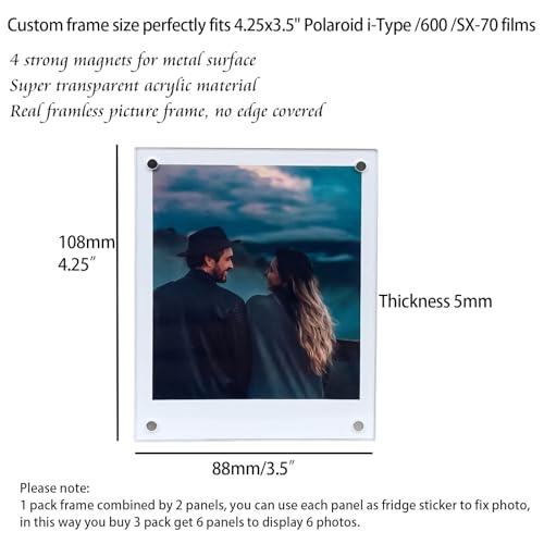 SULEPE Magnetic Polaroid Picture Frame 35x425 Fridge Magnet Frame for Polaroid Now iType600SX70OneStepInstax Wide 300200210 Photo Instant Photo Frame 6Packs 12Panels - Image 3