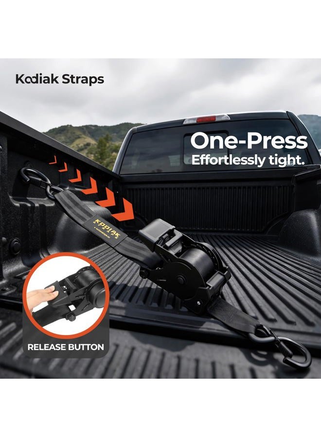 KODIAK STRAPS Retractable Ratchet Straps 2" x 10ft, 3,000lb Break Strength, Heavy Duty Easy Release Tie Down for Trucks, Trailers, Motorcycles, ATVs, Secure Cargo KODIAK STRAPS (2 Pack) - Image 3