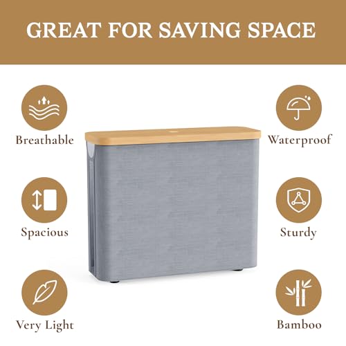 JOLLYIN Toilet Paper Storage Basket with Bamboo Lid, Toilet Paper Holder with Storage, Free Standing Bathroom Storage Organizers with Non-Slip Bottom, Grey 1 Pack - Image 3