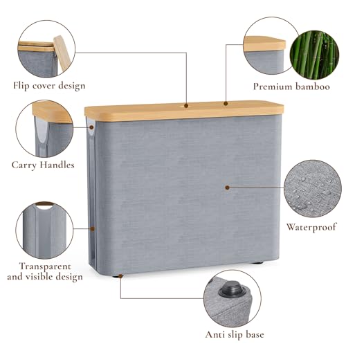 JOLLYIN Toilet Paper Storage Basket with Bamboo Lid, Toilet Paper Holder with Storage, Free Standing Bathroom Storage Organizers with Non-Slip Bottom, Grey 1 Pack - Image 4