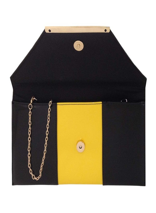 JNB Patent Color Block Envelope Clutch for Women with Detachable Chain Zipper Pocket Gold Hardware 11.25 x 0.5 x 6 Inches Yellow/Black - Image 4