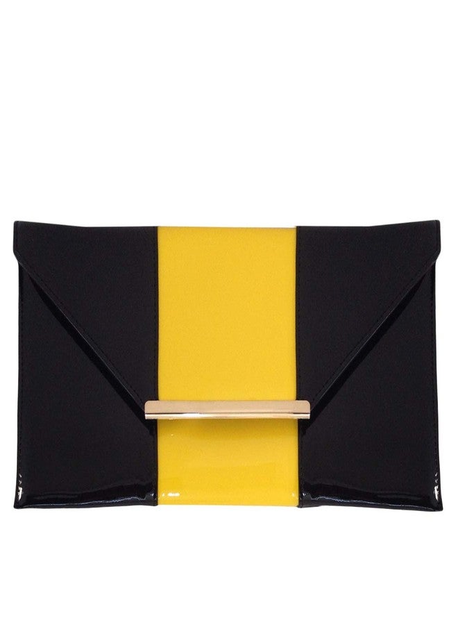 JNB Patent Color Block Envelope Clutch for Women with Detachable Chain Zipper Pocket Gold Hardware 11.25 x 0.5 x 6 Inches Yellow/Black - Image 1