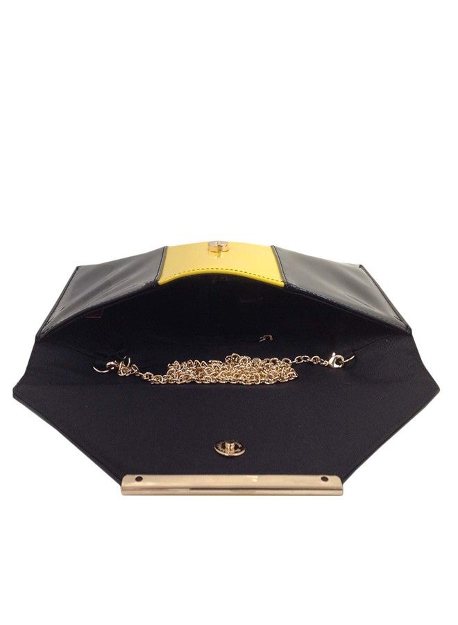 JNB Patent Color Block Envelope Clutch for Women with Detachable Chain Zipper Pocket Gold Hardware 11.25 x 0.5 x 6 Inches Yellow/Black - Image 5