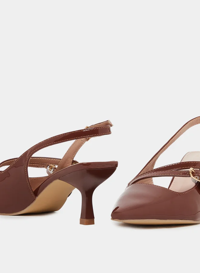 Styli Strappy Buckle Detail Slingback Stiletto Heel Shoes