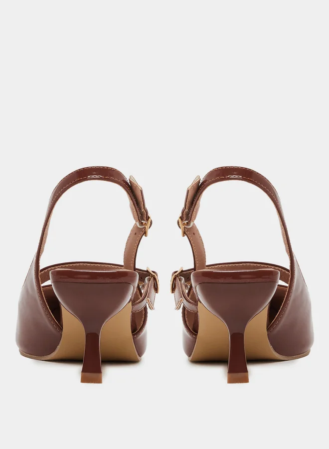 Styli Strappy Buckle Detail Slingback Stiletto Heel Shoes