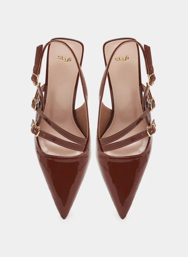Styli Strappy Buckle Detail Slingback Stiletto Heel Shoes