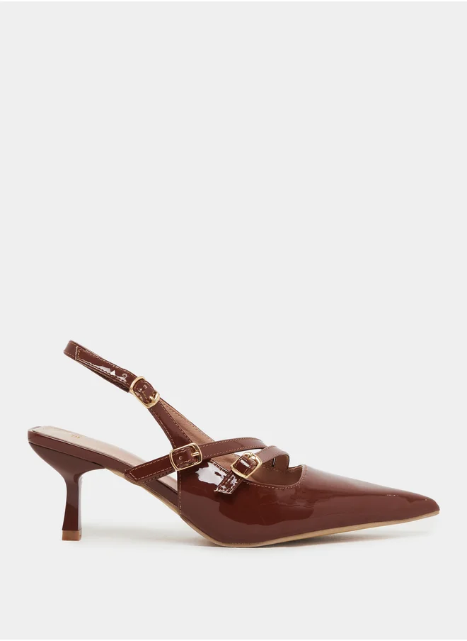 Styli Strappy Buckle Detail Slingback Stiletto Heel Shoes