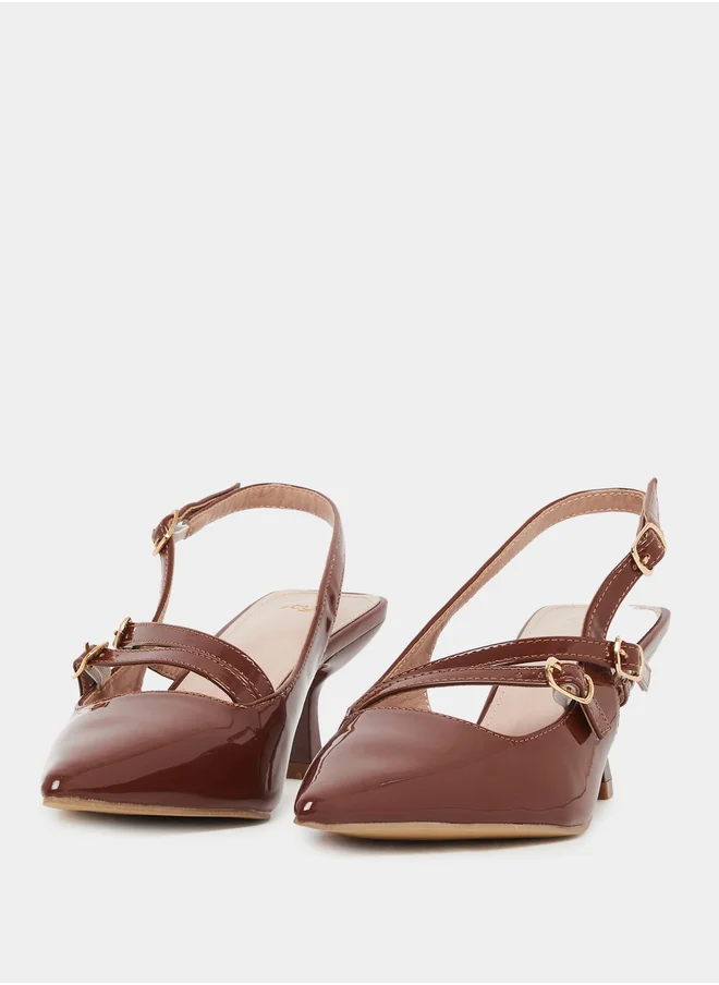 Styli Strappy Buckle Detail Slingback Stiletto Heel Shoes