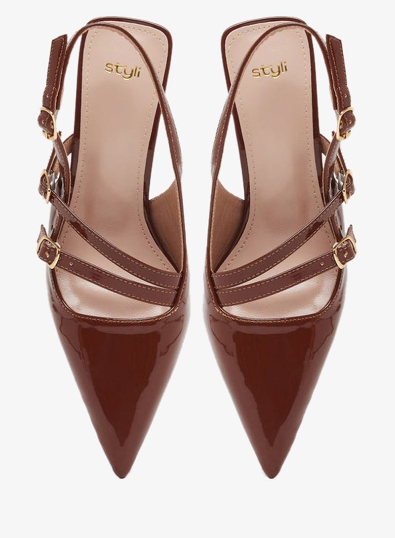 Styli Strappy Buckle Detail Slingback Stiletto Heel Shoes - Image 5