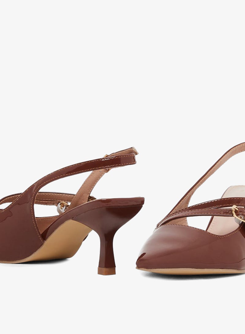 Styli Strappy Buckle Detail Slingback Stiletto Heel Shoes - Image 3