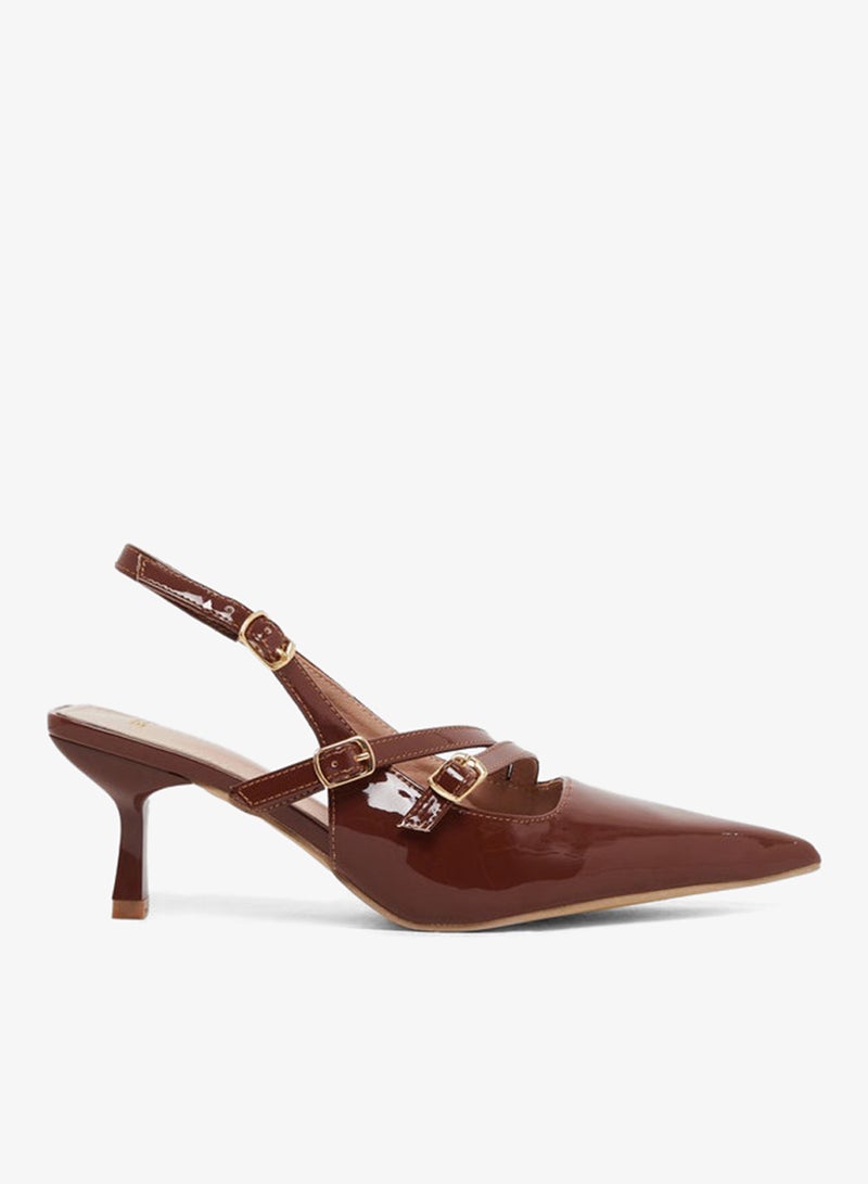 Styli Strappy Buckle Detail Slingback Stiletto Heel Shoes - Image 1