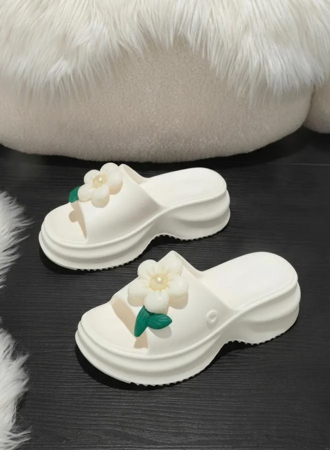 Take Two White Floral Decor Slippers