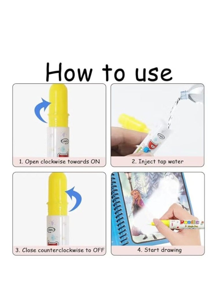 Magic drawing and coloring books for children come with a water pen with Frozen drawings, a set of magic coloring books for boys and girls, to play, teach and draw, a doodle game (for children from 3 years and above)