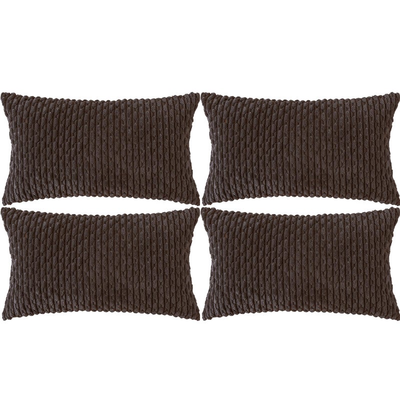 Cozoomy Set of 4 Dark Brown Decorative Pillow Covers 12x20 Inch Corduroy Throw Pillow Covers for Bed Couch Sofa Living Room Soft Cushion Cases - Image 1