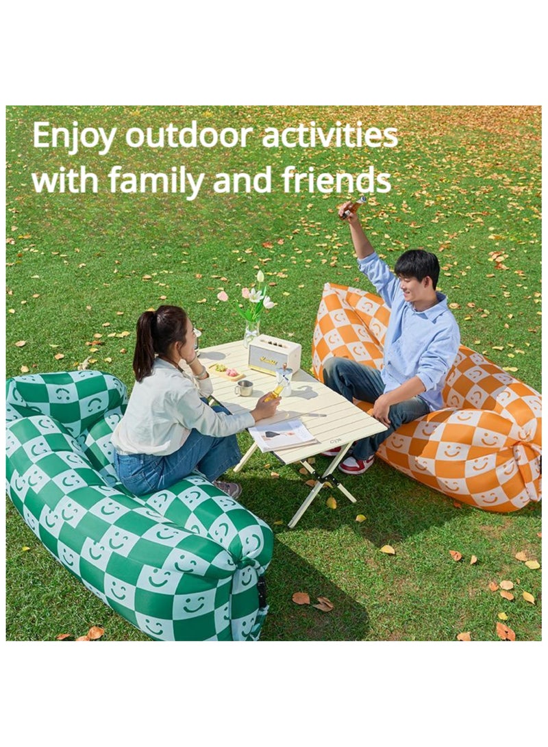SYOSI Inflatable Sofa with Pillow, Portable Waterproof Couch for Camping, Beach, Travel, Picnics, Outdoor, Music Festivals, Backyard-Bean Bag Chair, Folding Sofa-Beach Bed (Green Checkered Smiling Face)  - Image 5