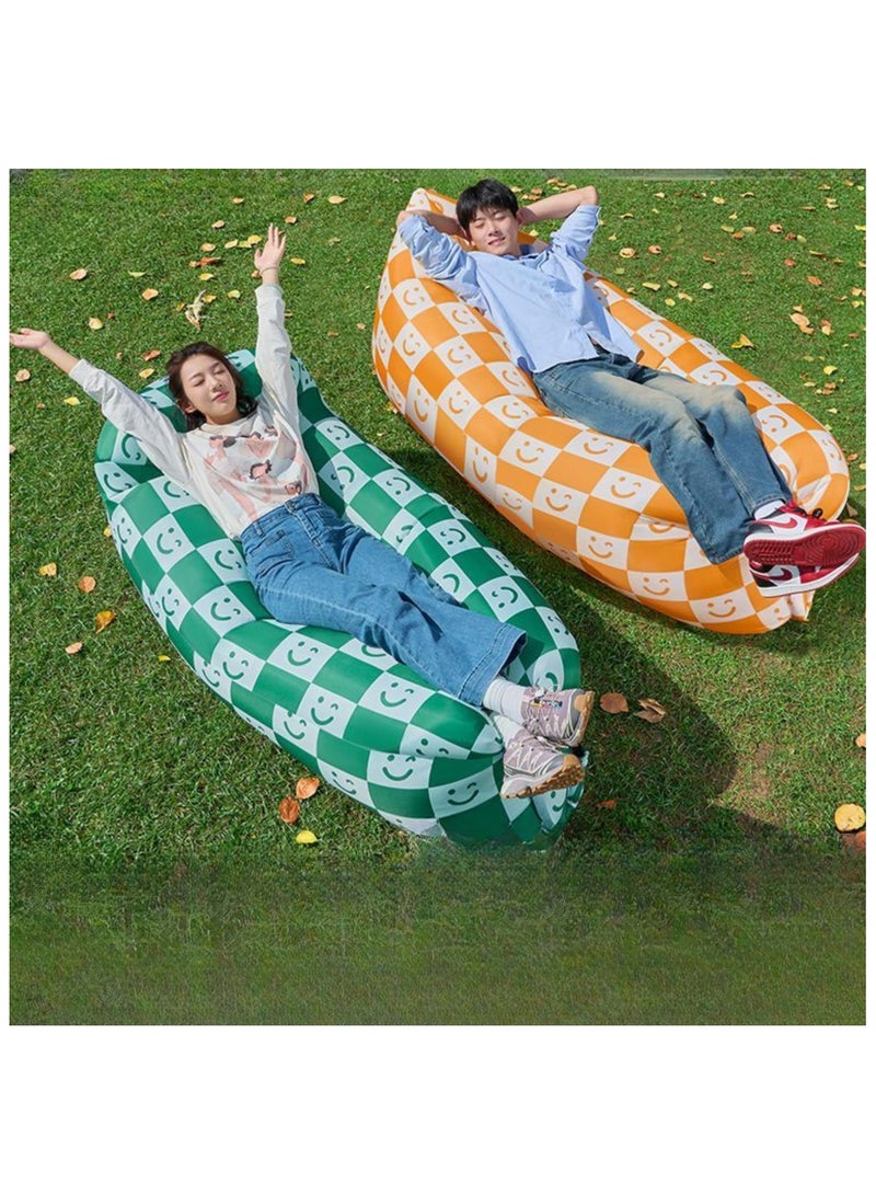 SYOSI Inflatable Sofa with Pillow, Portable Waterproof Couch for Camping, Beach, Travel, Picnics, Outdoor, Music Festivals, Backyard-Bean Bag Chair, Folding Sofa-Beach Bed (Green Checkered Smiling Face)  - Image 3