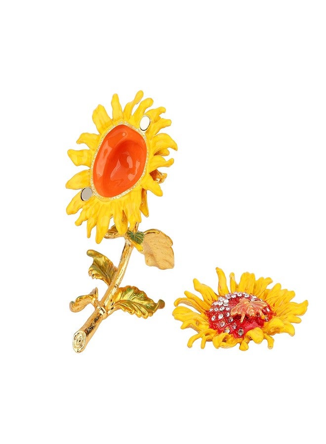 Furuida Sunflower Trinket Boxes Enameled Jewelry Box Hand-Painted Figurine Ornaments Craft Gift Home Decor for Women Girls - Image 3