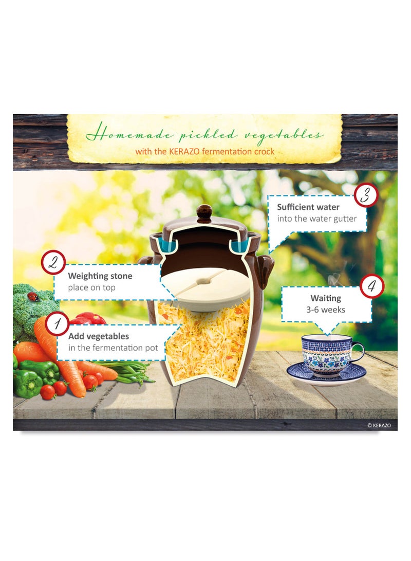 Tabchilli Kerazo Fermentation Crock 5L Set With Accessories, K&K Fermentation Pot With Pair Of Weighting Stones, A Sturdy Beechwood Cabbage Masher, Pair Of Cabbage Tongs, And Brochure, All-in-One Fermentation Set For Fermenting Healthy Food - Image 3