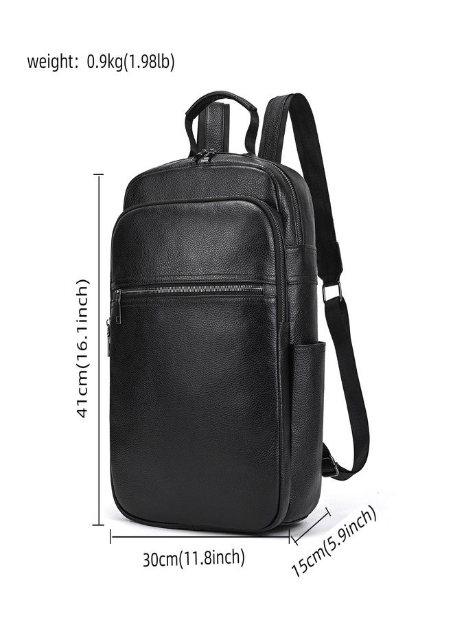 LUUFAN Genuine Leather Backpack for Men, Slim Shoulder Bag Laptop Daypack Travel Outdoor Business Weekender Rucksack, 8017h-black, Free size, Casual - Image 5