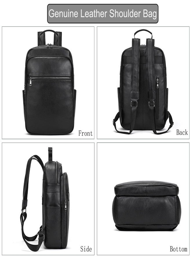 LUUFAN Genuine Leather Backpack for Men, Slim Shoulder Bag Laptop Daypack Travel Outdoor Business Weekender Rucksack, 8017h-black, Free size, Casual - Image 2