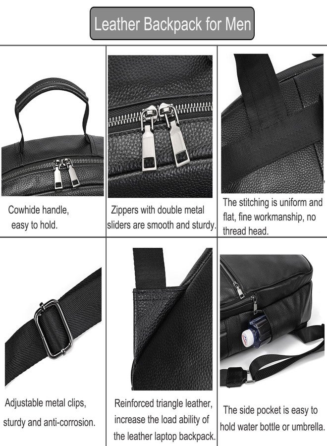 LUUFAN Genuine Leather Backpack for Men, Slim Shoulder Bag Laptop Daypack Travel Outdoor Business Weekender Rucksack, 8017h-black, Free size, Casual - Image 3