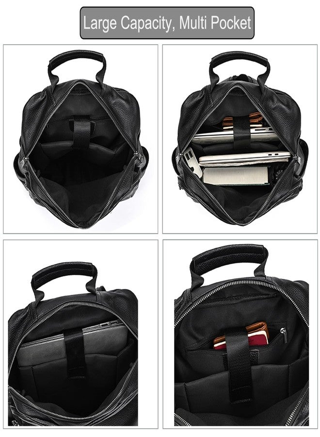 LUUFAN Genuine Leather Backpack for Men, Slim Shoulder Bag Laptop Daypack Travel Outdoor Business Weekender Rucksack, 8017h-black, Free size, Casual - Image 4