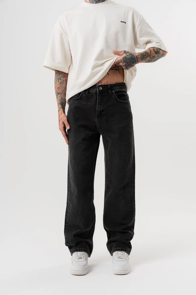 RESPIRE Men's Washed Baggy Trousers, Anthracite