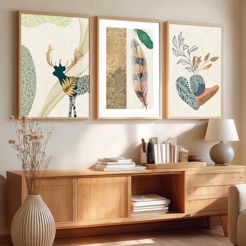 kotart Modern Art Home Decoration Painting Abstract Paintings With Frame For Living Room Bed Room Hotel Wall Decor Digital Reprint Engineered Wood Set of 3 Framed - Image 3